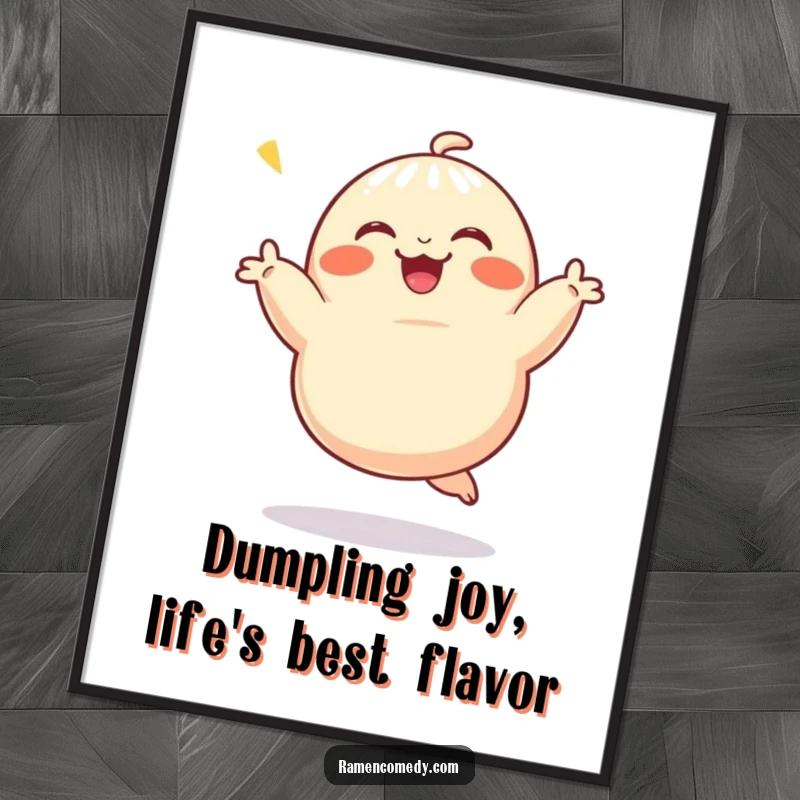 Funny Free Printable Wall Art: A jubilant dumpling character caught mid-dance, radiating joy and deliciousness.