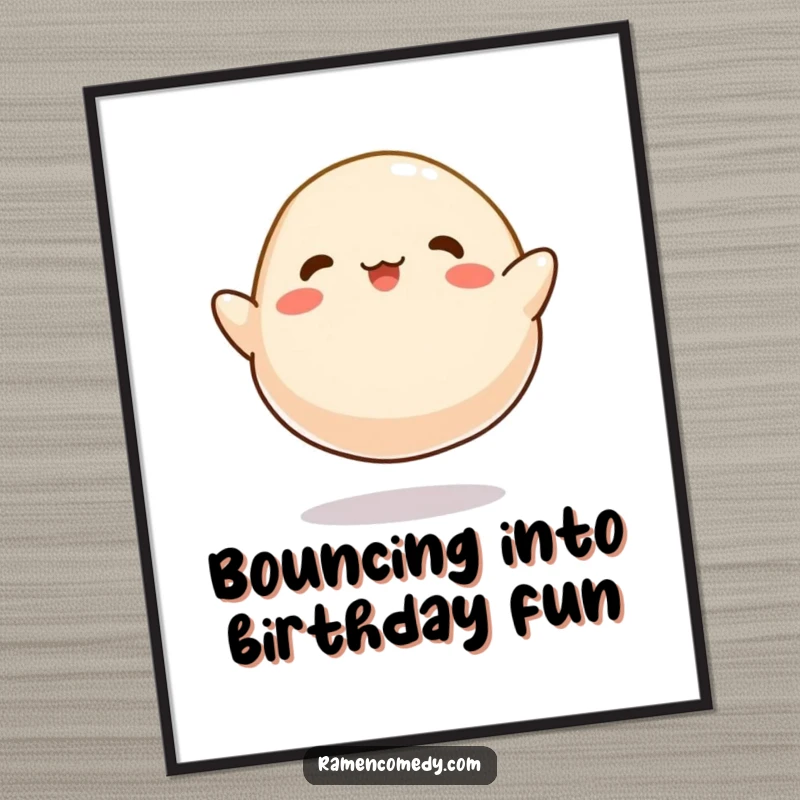 Funny Free Printable Wall Art: A cartoonish dumpling joyfully bounces around like a tiny ball, adding playful energy.