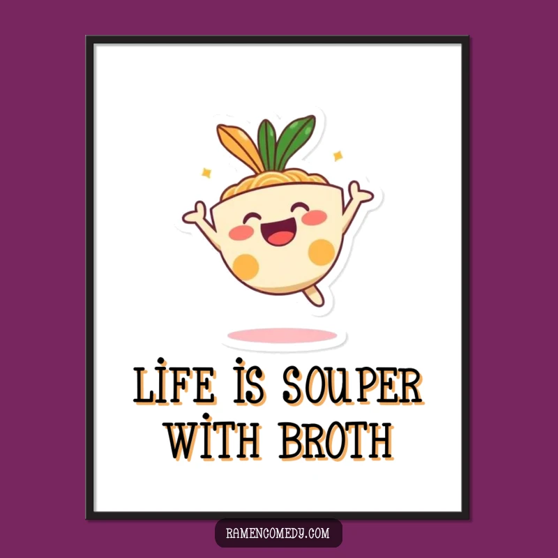 Free Printable Wall Art: Happy Ramen Jumping Fun Digital Art Downloadable Gift