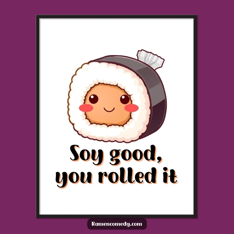 Funny Free Printable Wall Art: Bashful Sushi Roll Cute Downloadable Decor