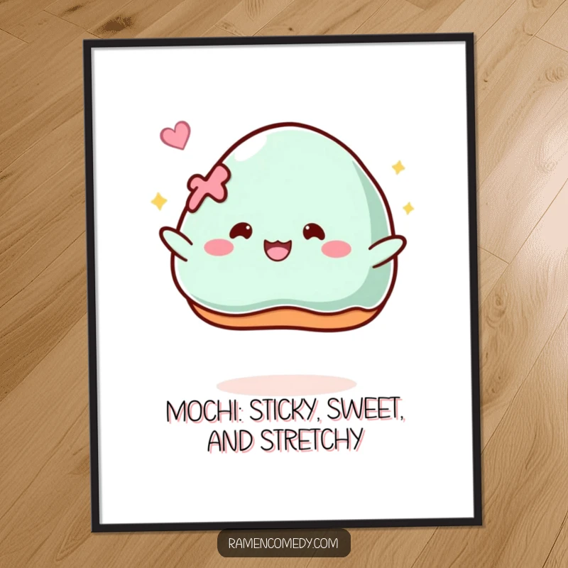 Funny Free Printable Wall Art showcasing a piece of mochi bouncing with pure glee, adding a vibrant and happy element.