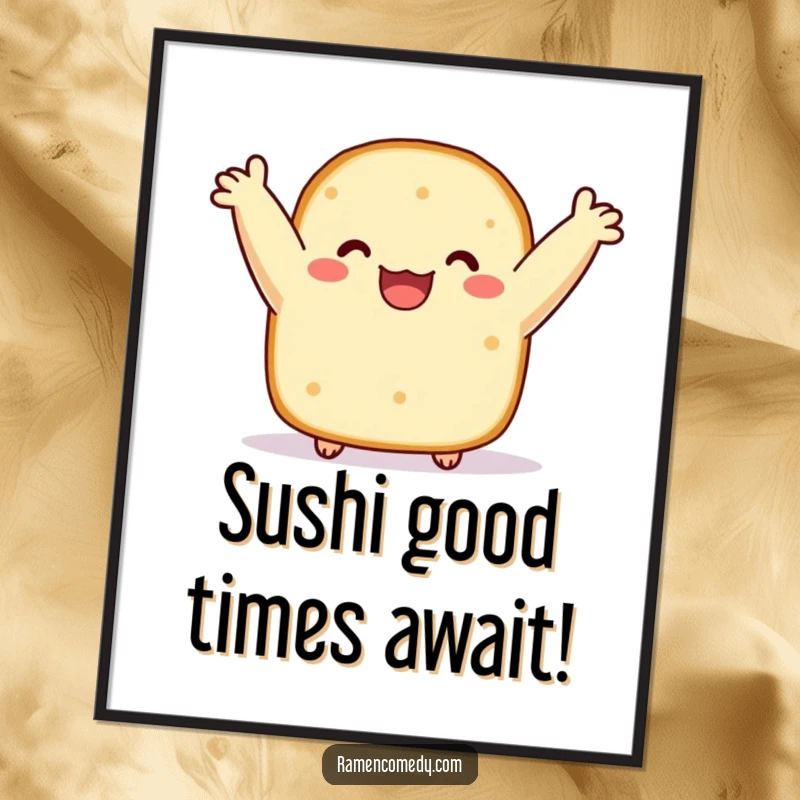 Funny Free Printable Wall Art: A cheerful nori slice with arms raised, joyfully bobbing and spreading happiness.