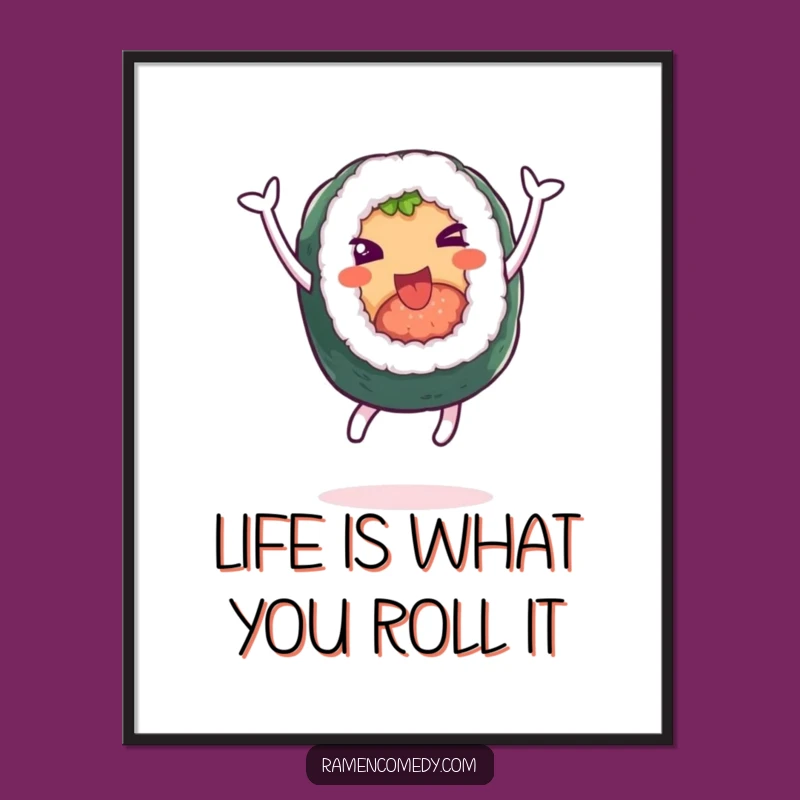 Funny Free Printable Wall Art: Leaping Sushi Roll - Downloadable Decor