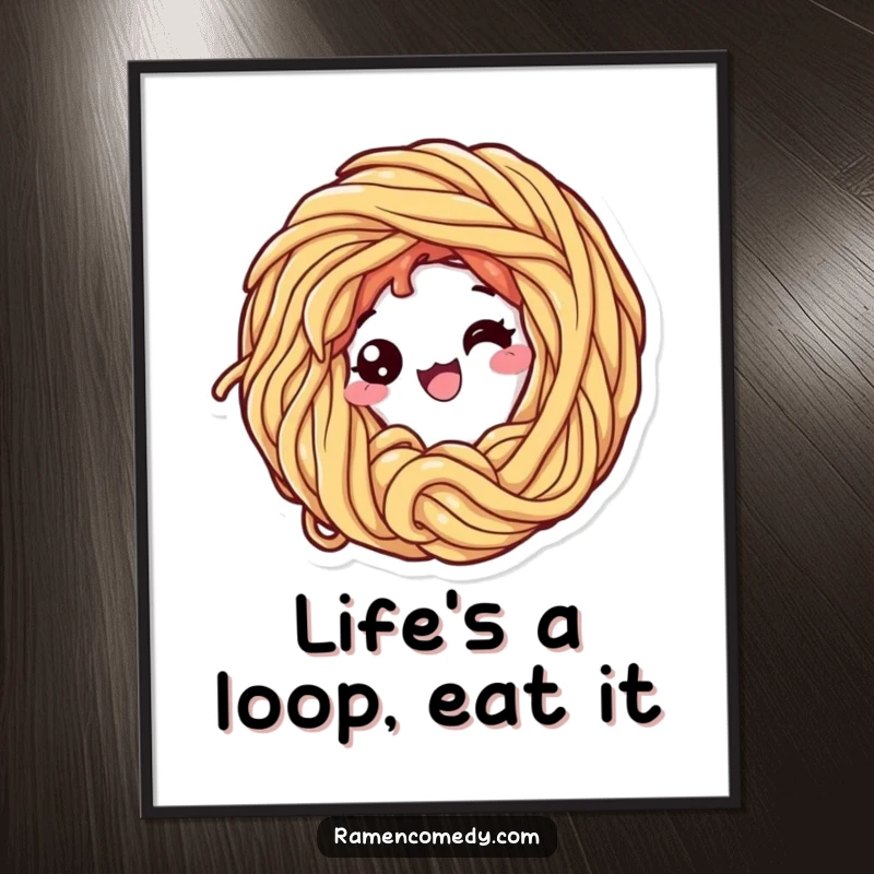 Funny Free Printable Wall Art: A ramen noodle character is shown excitedly curling itself into a playful loop.