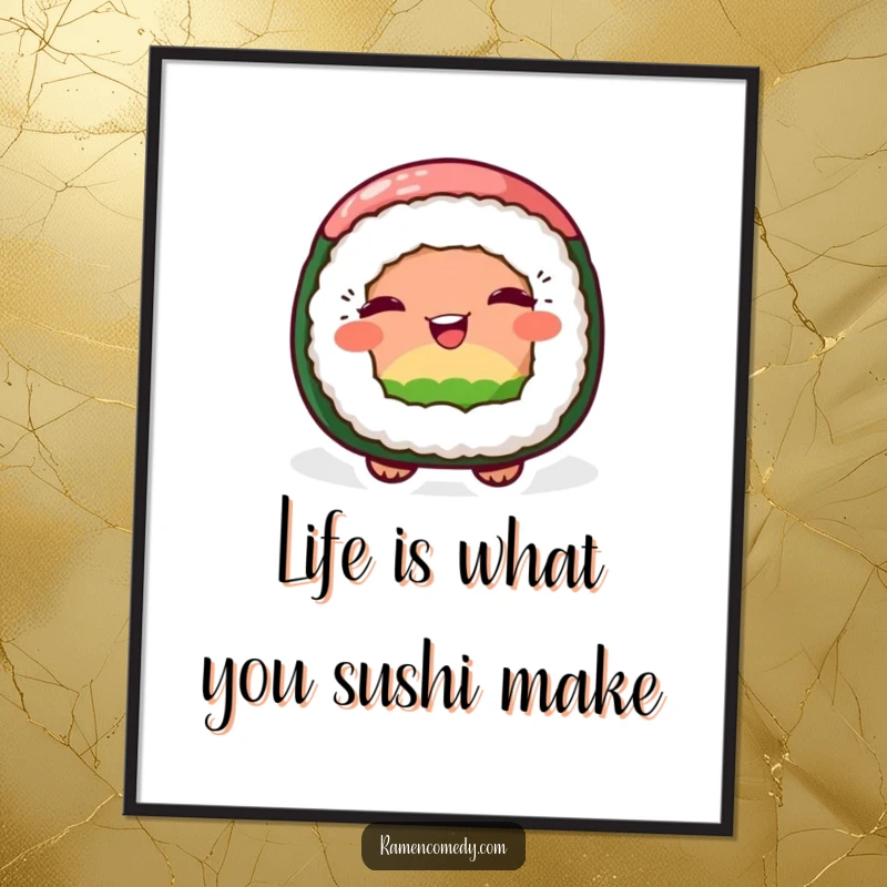 Funny Free Printable Wall Art: A cheerful sushi roll character winks playfully, adding a fun and quirky vibe to any room.