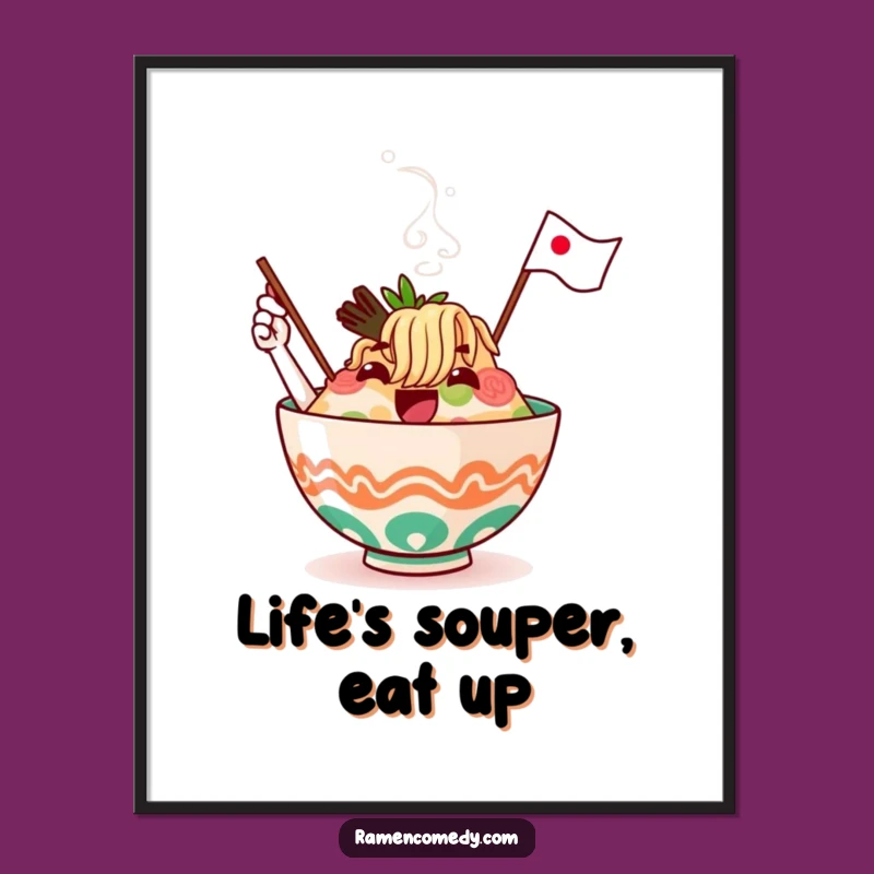 Funny Free Printable Wall Art: Waving Ramen Bowl for a Whimsical Kitchen