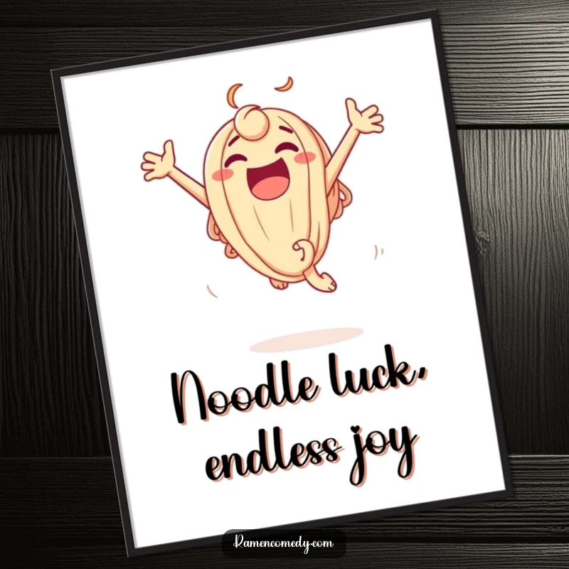 Funny Free Printable Wall Art: An excited udon noodle character caught mid-leap with pure, unadulterated delight.