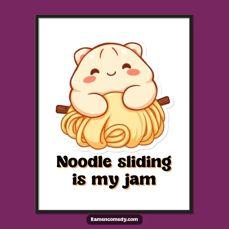 Cute Free Printable Wall Art: Happy Dumpling Slides Noodle - Whimsical Downloadable Decor