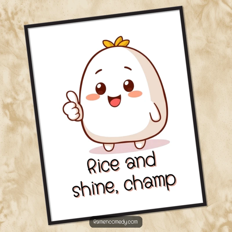 Funny Free Printable Wall Art: A smiling onigiri character gives a prominent and cheerful thumbs up.