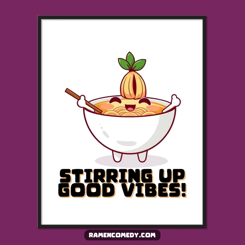 Free Printable Wall Art: Waving Ramen Bowl, Humorous Downloadable Decor