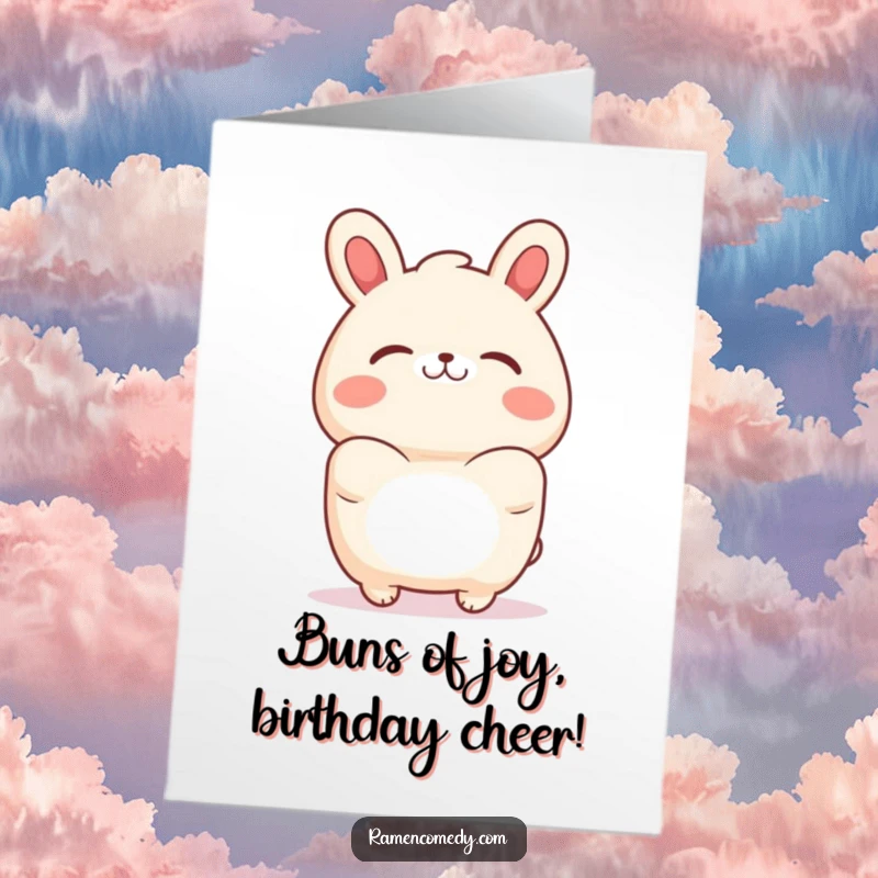 Funny Free Printable Birthday Card: A happy bao bun character offering a warm, embracing hug gesture.