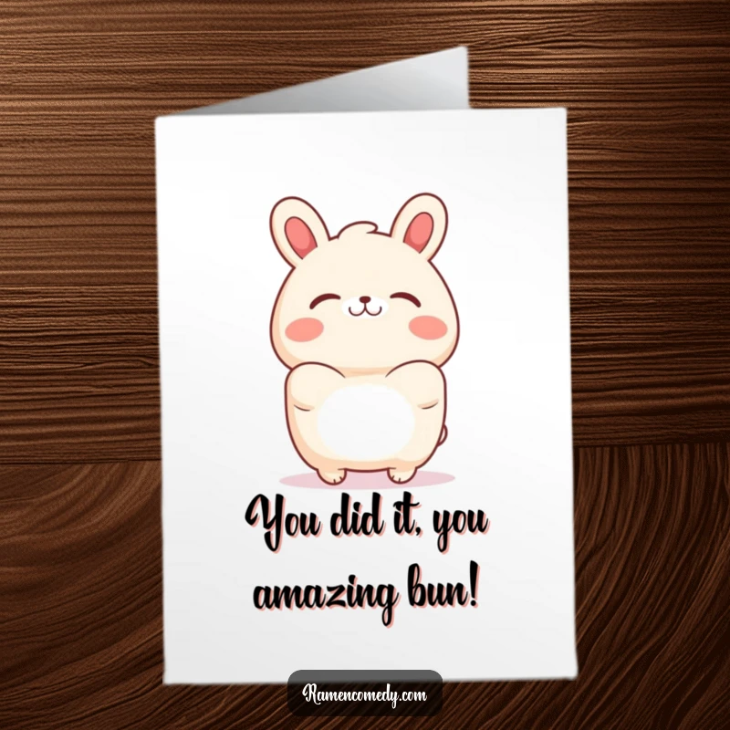 Funny Free Printable Congratulations Card: A cheerful bao bun character making a warm hugging gesture.