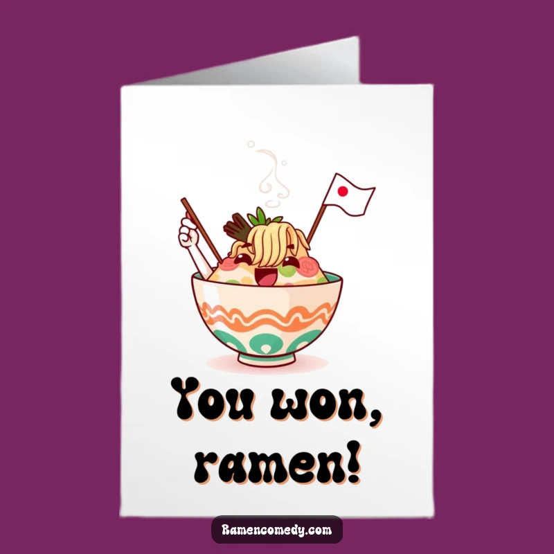 Free Printable Congrats Card: Cheerful Ramen Bowl Waving Flag for Big Wins