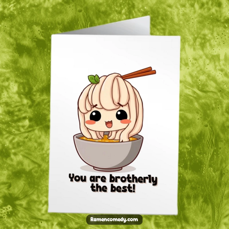 Funny Free Printable Congratulations Card of a happy udon noodle enjoying broth, signifying a comforting success.