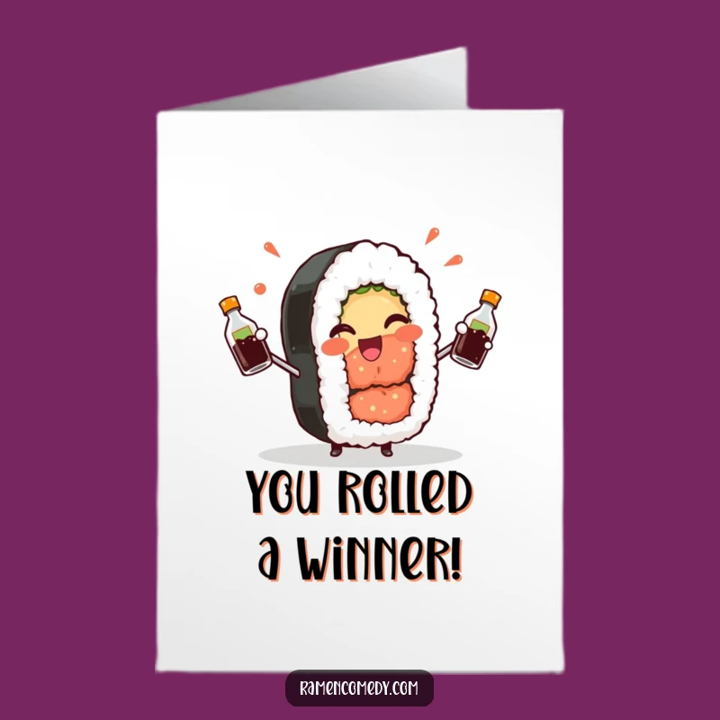 Free Printable Sushi Congrats Card: Juggling Roll Downloadable for Success