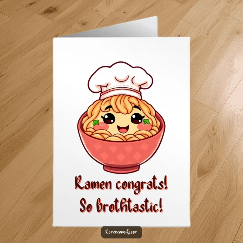 Funny Free Printable Congratulations Card: A happy ramen bowl with a chef hat beams, celebrating a wonderful success.