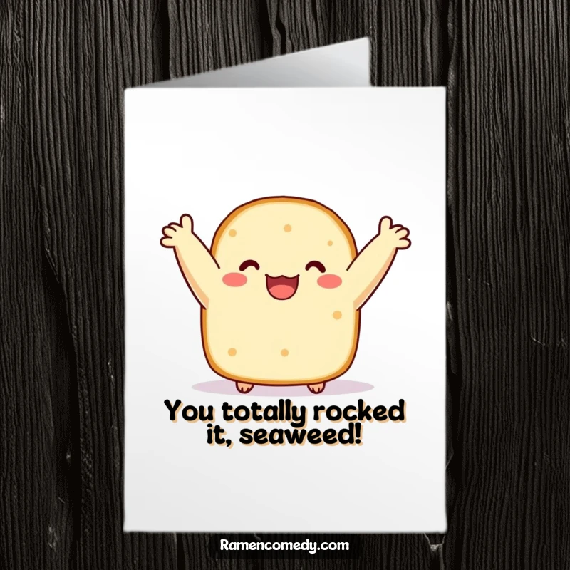 Funny Free Printable Congrats Card: A delighted nori shape with arms raised high, cheering with pure happiness.