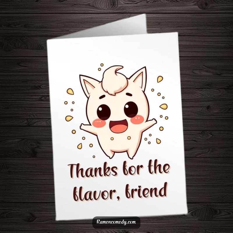 Funny Free Printable Miso Soup Thank You Card: Mischievous character splashing soup, a downloadable thank you.