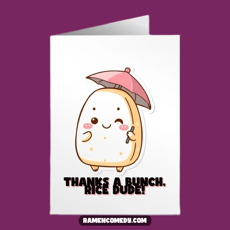 Free Printable Thank You Card: Grinning Onigiri With Umbrella, Heartfelt Downloadable