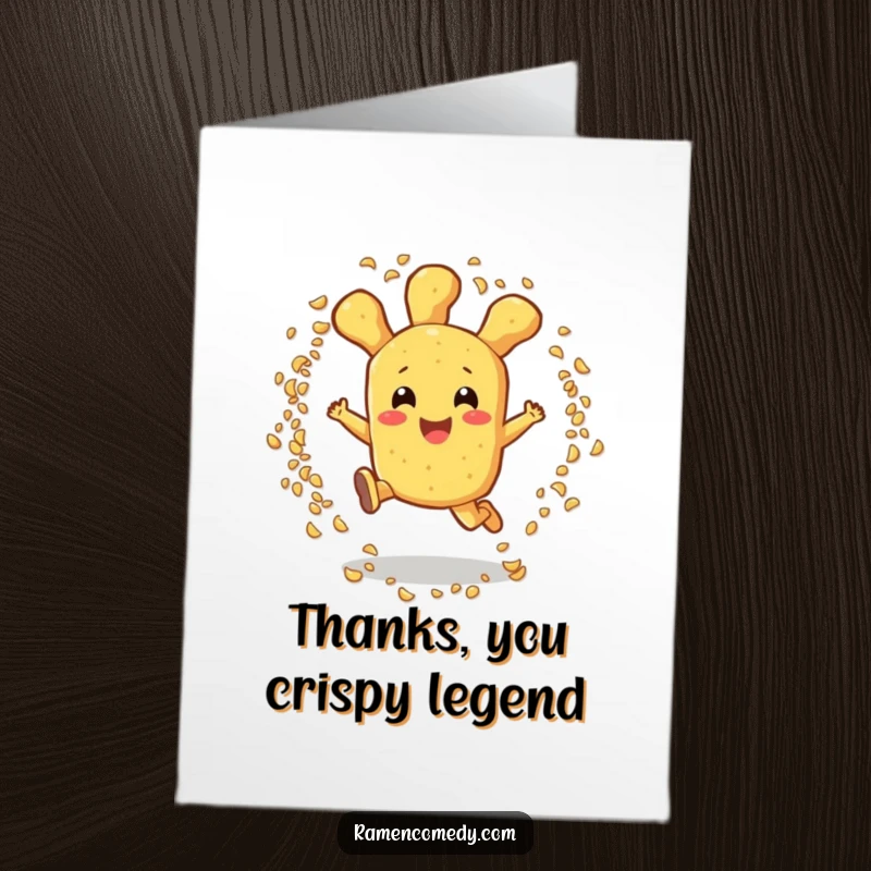 Funny Free Printable Thank You Card with a cheerful tempura jumping through sesame seeds, expressing thanks playfully.