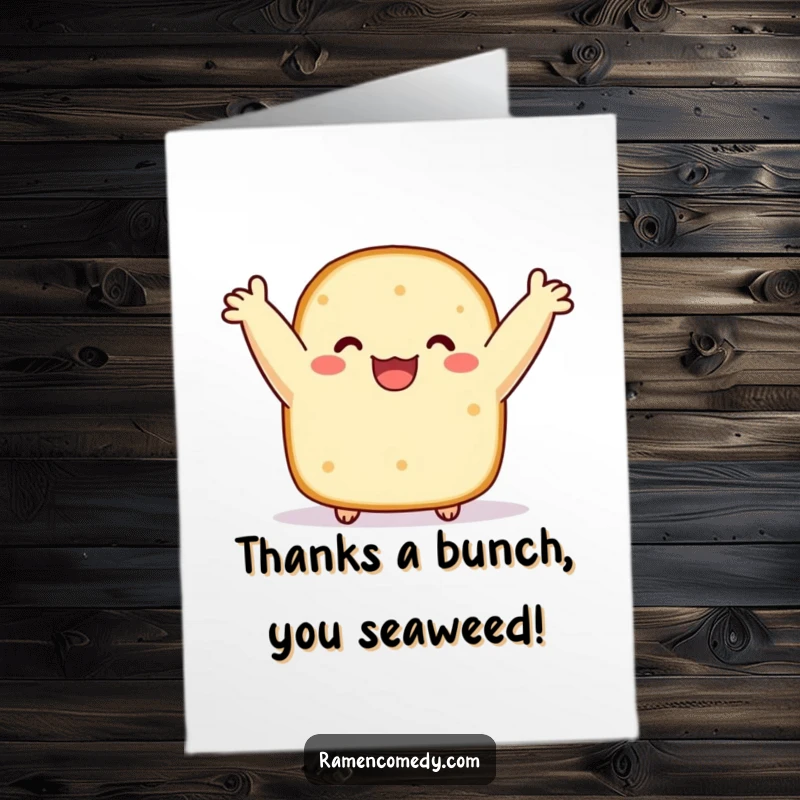 Funny Free Printable Thank You Card: A happy nori slice bobbing joyfully, expressing heartfelt thanks.
