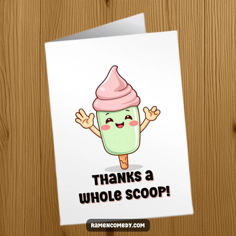 Funny Free Printable Thank You Card: A grinning matcha ice cream character giving a high-five.
