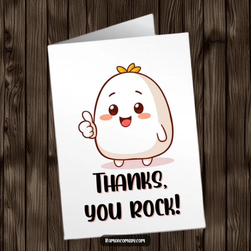 Funny Free Printable Thank You Card: A smiling onigiri character gives a thumbs up to express sincere thanks.