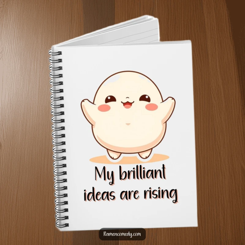 Funny Notebook showcasing a happy dumpling character bouncing with enthusiasm, perfect for jotting down notes with a dose of food-themed fun.