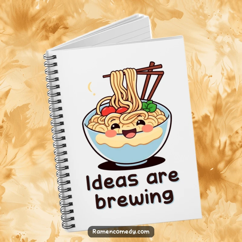 Funny notebook with a happy, wiggling bowl of noodles, perfect for capturing notes with a side of culinary humor.