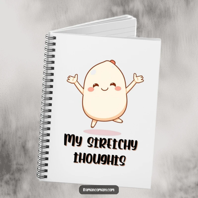 Funny mochi notebook featuring a smiling character bouncing with its arms stretched, perfect for writing notes with a fun vibe.