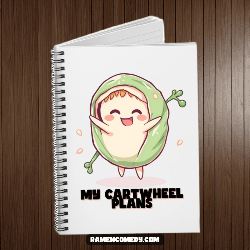 Funny Notebook: A grinning seaweed wrap comically does a cartwheel, perfect for jotting down notes with fun.