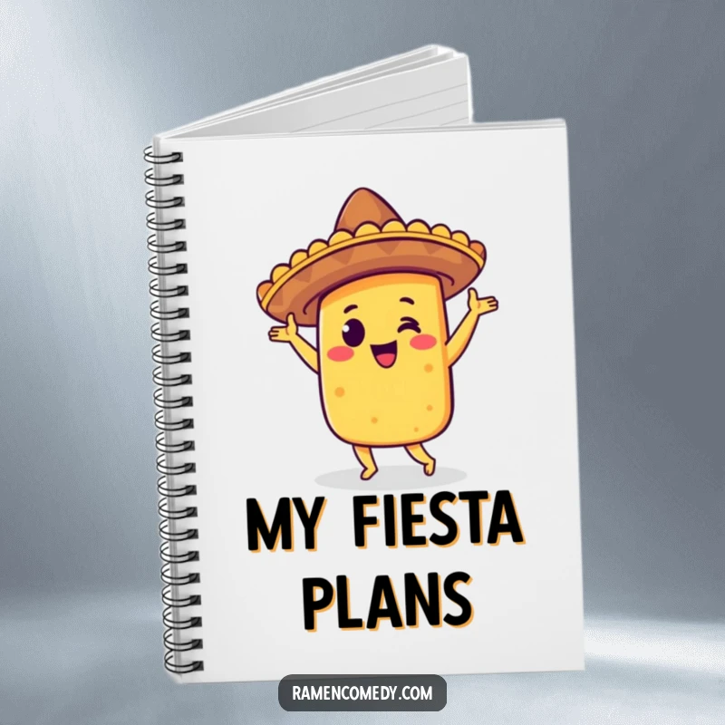 Funny taco jig notebook with a cheerful taco in a sombrero, joyfully dancing, perfect for jotting down fiesta ideas.