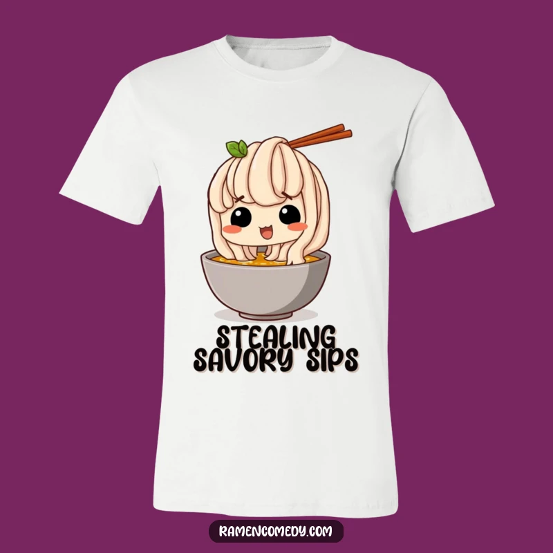 Funny Udon T-Shirt: Sneaky Broth Sip, Playful Noodle Humor Funny Gift for Foodies