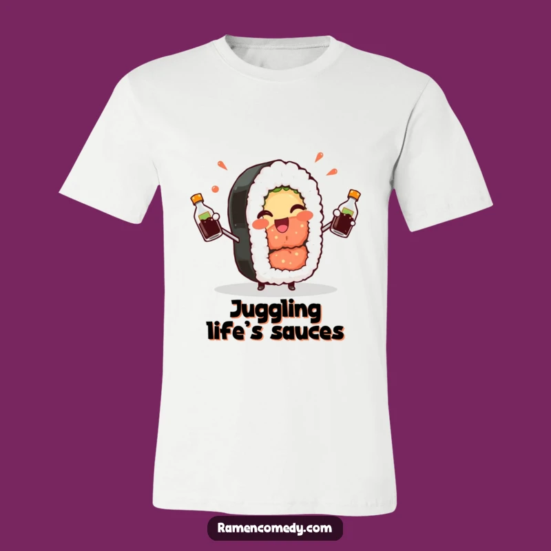 Funny Sushi Roll T-Shirt: Wear Your Fun with a Winking Juggler Design