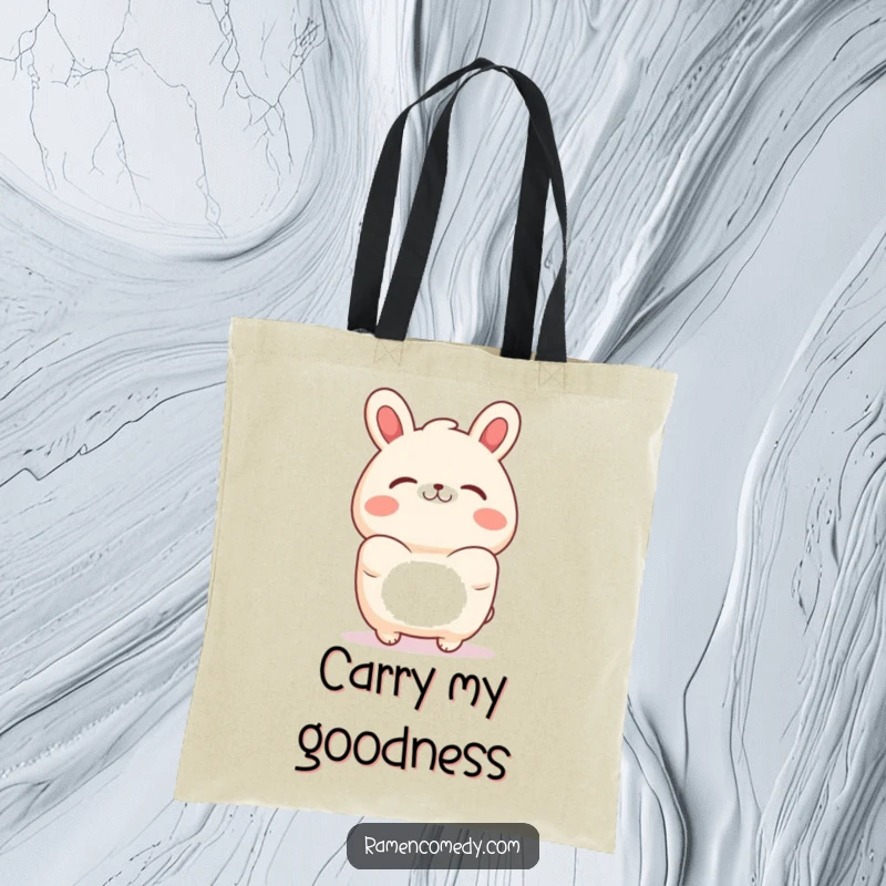 Funny bao bun tote bag depicting a happy character offering a comforting hug, great for daily errands.
