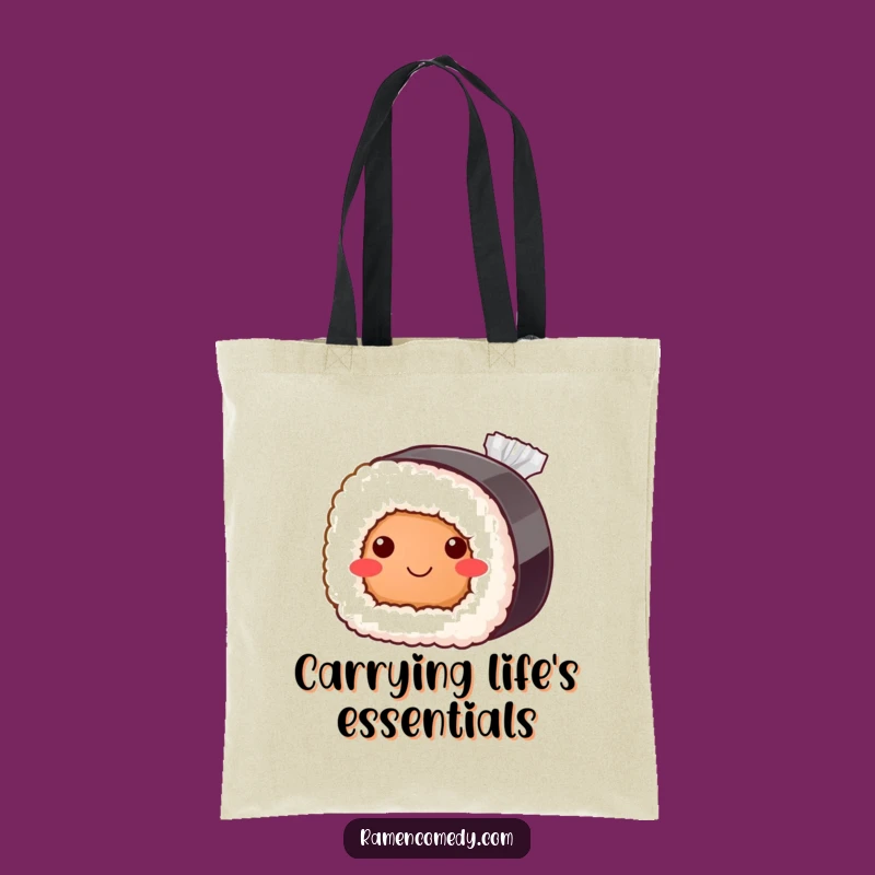 Funny Bashful Sushi Roll Tote Bag: Adorable Japanese Food Shopping Bag
