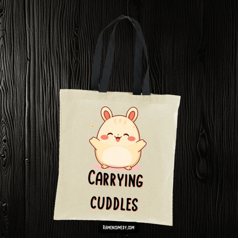 Funny happy bao bun tote bag, a cute character offering a warm embrace, perfect for carrying items with love.