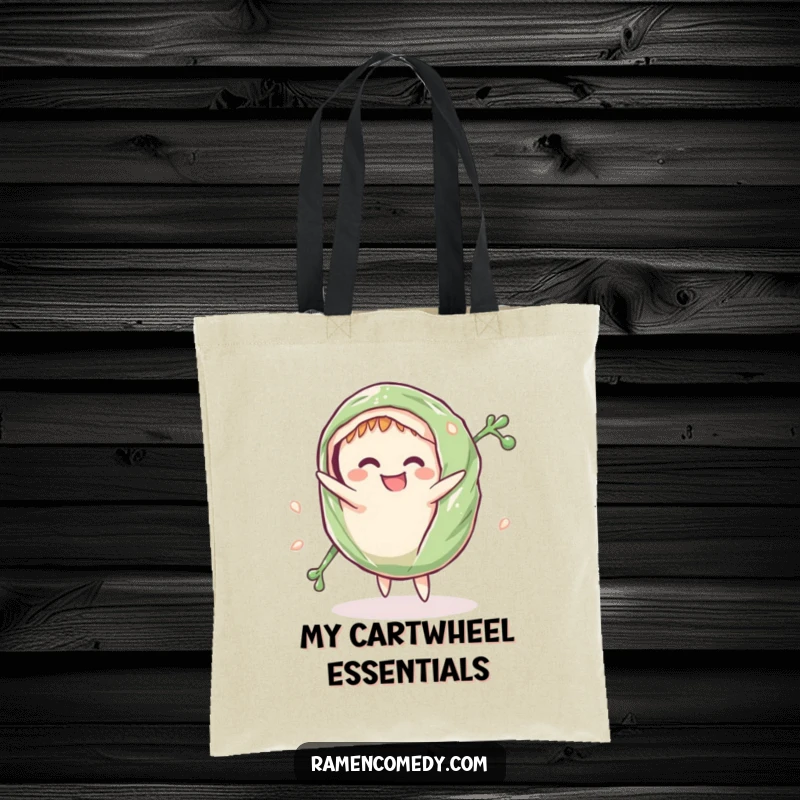 Funny Tote Bag: A grinning seaweed wrap comically does a cartwheel, perfect for carrying daily items with a smile.