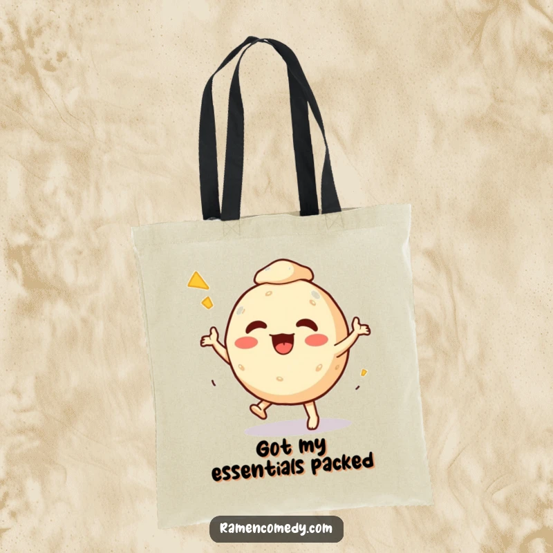 Funny Tote Bag showcasing a vibrant takoyaki ball character in mid-dance, perfect for carrying groceries with a side of street food flair.