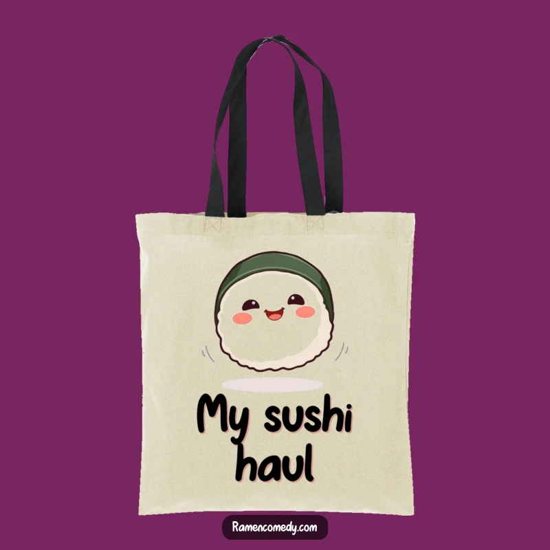 Funny Smiling Sushi Spinning Tote Bag - Playful Foodie Carryall